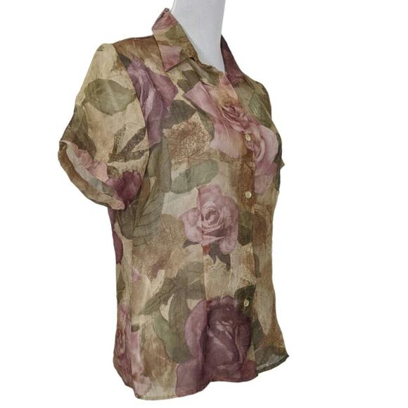 Vtg Anne Charles Floral Sheer Short Sleeve Whimsigoth Spring Blouse 90s Medium - Picture 2 of 11